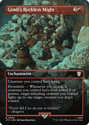 Gimli's Reckless Might (Borderless) (Surge Foil) card from Commander: The Lord of the Rings: Tales of Middle-earth
