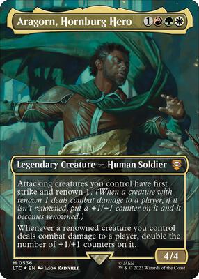 Aragorn, Hornburg Hero (Borderless) (Surge Foil) card from Commander: The Lord of the Rings: Tales of Middle-earth