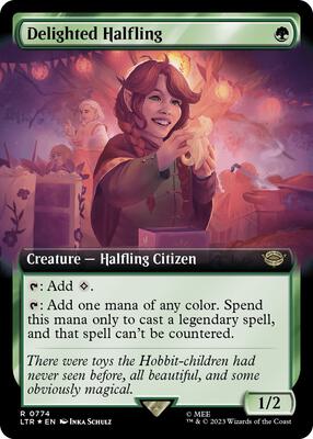 Delighted Halfling (Extended Art) (Surge Foil) card from Universes Beyond: The Lord of the Rings: Tales of Middle-earth