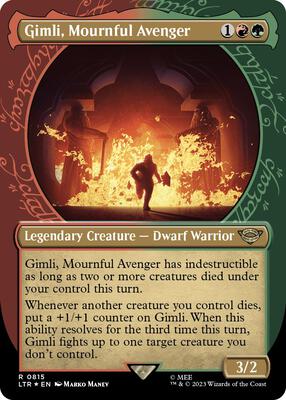Gimli, Mournful Avenger (Showcase) (Surge Foil) card from Universes Beyond: The Lord of the Rings: Tales of Middle-earth