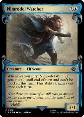 Nimrodel Watcher (Showcase Scrolls) card from Universes Beyond: The Lord of the Rings: Tales of Middle-earth