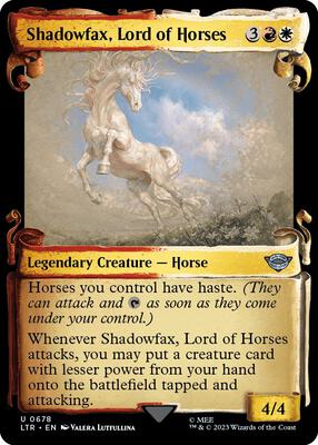Shadowfax, Lord of Horses (Showcase Scrolls) card from Universes Beyond: The Lord of the Rings: Tales of Middle-earth
