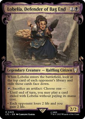 Lobelia, Defender of Bag End (Showcase Scrolls) card from Commander: The Lord of the Rings: Tales of Middle-earth