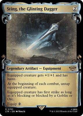 Sting, the Glinting Dagger (Showcase Scrolls) card from Universes Beyond: The Lord of the Rings: Tales of Middle-earth
