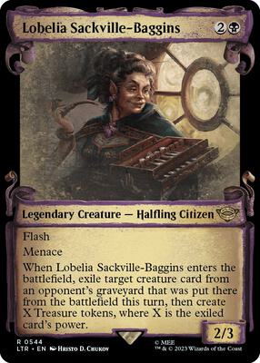 Lobelia Sackville-Baggins (Showcase Scrolls) card from Universes Beyond: The Lord of the Rings: Tales of Middle-earth