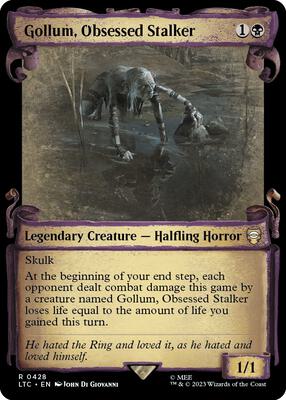 Gollum, Obsessed Stalker (Showcase Scrolls) card from Commander: The Lord of the Rings: Tales of Middle-earth