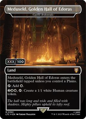 Meduseld, Golden Hall of Edoras - Castle Ardenvale (Borderless) (Serial Numbered) card from Commander: The Lord of the Rings: Tales of Middle-earth