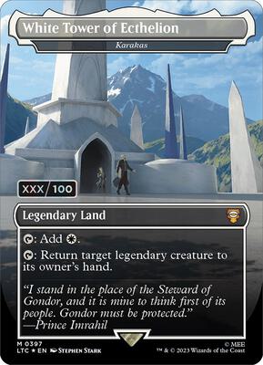 White Tower of Ecthelion - Karakas (Borderless) (Serial Numbered) card from Commander: The Lord of the Rings: Tales of Middle-earth