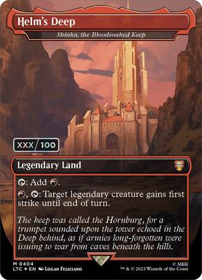 Helm's Deep - Shinka, the Bloodsoaked Keep (Borderless) (Serial Numbered) card from Commander: The Lord of the Rings: Tales of Middle-earth