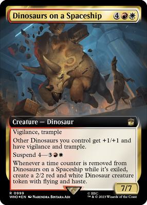 Dinosaurs on a Spaceship (Extended Art) (Surge Foil) card from Universes Beyond: Doctor Who