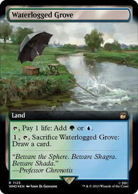 Waterlogged Grove (Extended Art) (Surge Foil) card from Universes Beyond: Doctor Who