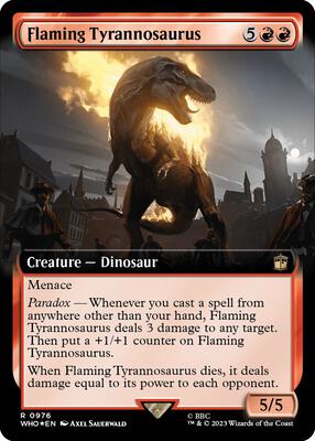 Flaming Tyrannosaurus (Extended Art) (Surge Foil) card from Universes Beyond: Doctor Who