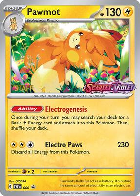 Pawmot - 006 (Prerelease) [Staff] card from SV: Scarlet & Violet Promo Cards