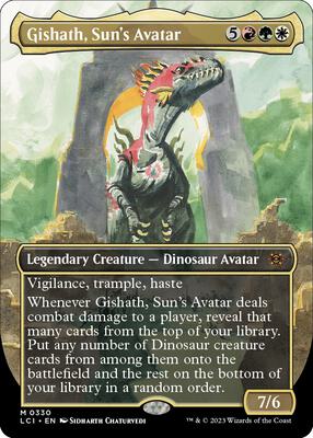 Gishath, Sun's Avatar (Borderless) card from The Lost Caverns of Ixalan