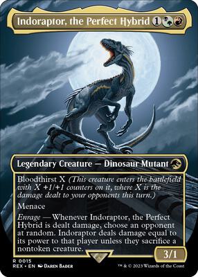 Indoraptor, the Perfect Hybrid (Borderless) card from Universes Beyond: Jurassic World Collection