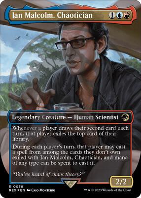 Ian Malcolm, Chaotician (Borderless) (Emblem) card from Universes Beyond: Jurassic World Collection