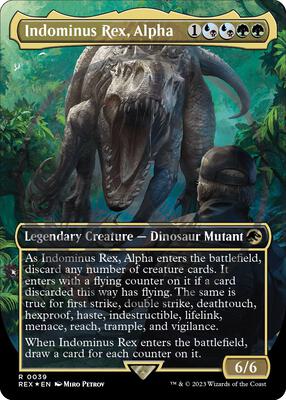 Indominus Rex, Alpha (Borderless) (Emblem) card from Universes Beyond: Jurassic World Collection