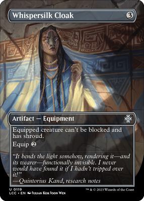 Whispersilk Cloak (Borderless) card from Commander: The Lost Caverns of Ixalan