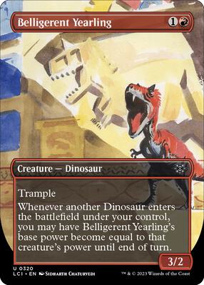 Belligerent Yearling (Borderless) card from The Lost Caverns of Ixalan