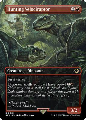 Hunting Velociraptor (Borderless) card from Universes Beyond: Jurassic World Collection