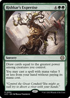 Rishkar's Expertise card from Commander: The Lost Caverns of Ixalan