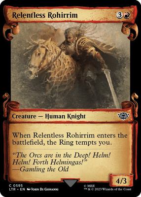 Relentless Rohirrim (Showcase Scrolls) card from Universes Beyond: The Lord of the Rings: Tales of Middle-earth