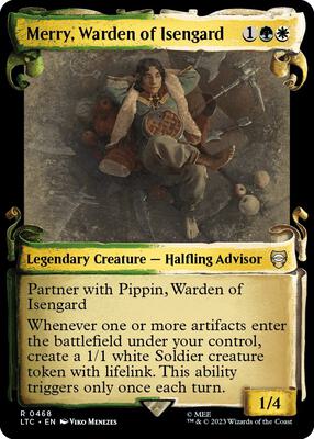 Merry, Warden of Isengard (Showcase Scrolls) card from Commander: The Lord of the Rings: Tales of Middle-earth