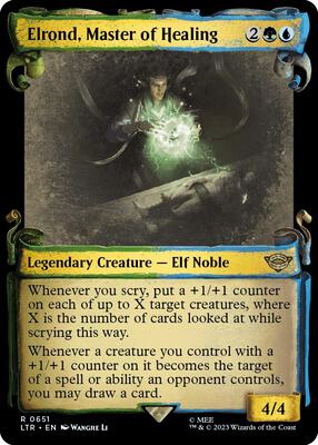 Elrond, Master of Healing (Showcase Scrolls) card from Universes Beyond: The Lord of the Rings: Tales of Middle-earth