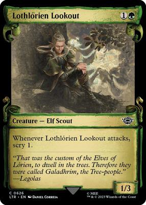 Lothlorien Lookout (Showcase Scrolls) card from Universes Beyond: The Lord of the Rings: Tales of Middle-earth