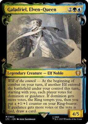 Galadriel, Elven-Queen (Showcase Scrolls) card from Commander: The Lord of the Rings: Tales of Middle-earth