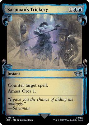 Saruman's Trickery (Showcase Scrolls) card from Universes Beyond: The Lord of the Rings: Tales of Middle-earth