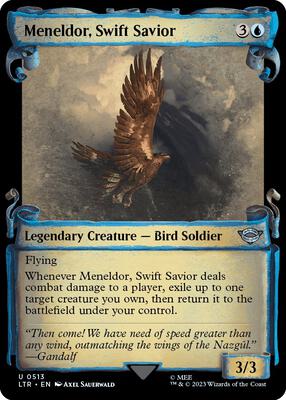 Meneldor, Swift Savior (Showcase Scrolls) card from Universes Beyond: The Lord of the Rings: Tales of Middle-earth
