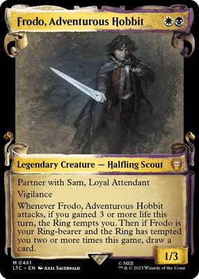 Frodo, Adventurous Hobbit (Showcase Scrolls) card from Commander: The Lord of the Rings: Tales of Middle-earth