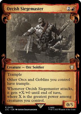 Orcish Siegemaster (Showcase Scrolls) card from Commander: The Lord of the Rings: Tales of Middle-earth