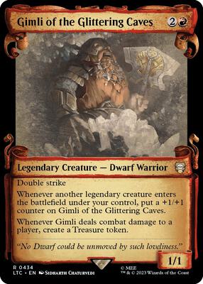 Gimli of the Glittering Caves (Showcase Scrolls) card from Commander: The Lord of the Rings: Tales of Middle-earth