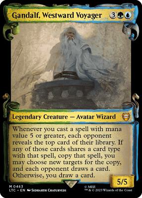 Gandalf, Westward Voyager (Showcase Scrolls) card from Commander: The Lord of the Rings: Tales of Middle-earth