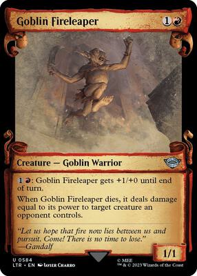 Goblin Fireleaper (Showcase Scrolls) card from Universes Beyond: The Lord of the Rings: Tales of Middle-earth