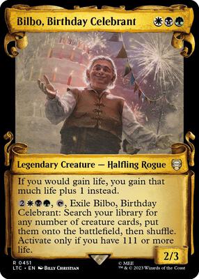 Bilbo, Birthday Celebrant (Showcase Scrolls) card from Commander: The Lord of the Rings: Tales of Middle-earth