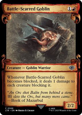 Battle-Scarred Goblin (Showcase Scrolls) card from Universes Beyond: The Lord of the Rings: Tales of Middle-earth