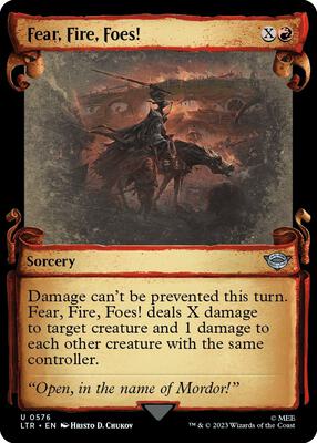 Fear, Fire, Foes! (Showcase Scrolls) card from Universes Beyond: The Lord of the Rings: Tales of Middle-earth