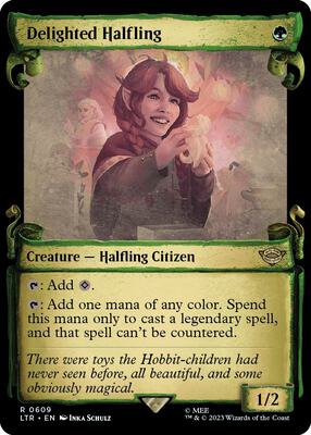 Delighted Halfling (Showcase Scrolls) card from Universes Beyond: The Lord of the Rings: Tales of Middle-earth