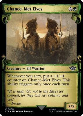 Chance-Met Elves (Showcase Scrolls) card from Universes Beyond: The Lord of the Rings: Tales of Middle-earth