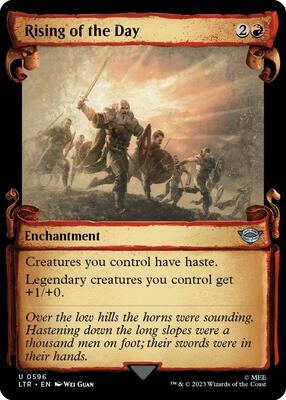 Rising of the Day (Showcase Scrolls) card from Universes Beyond: The Lord of the Rings: Tales of Middle-earth