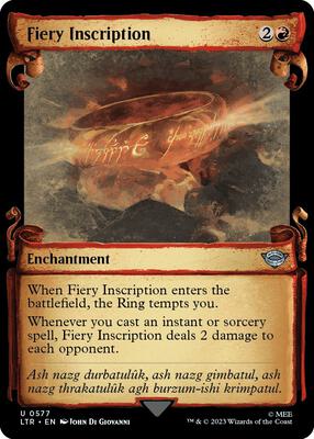 Fiery Inscription (Showcase Scrolls) card from Universes Beyond: The Lord of the Rings: Tales of Middle-earth