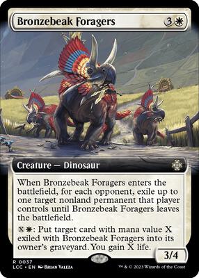 Bronzebeak Foragers (Extended Art) card from Commander: The Lost Caverns of Ixalan
