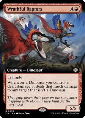 Wrathful Raptors (Extended Art) card from Commander: The Lost Caverns of Ixalan