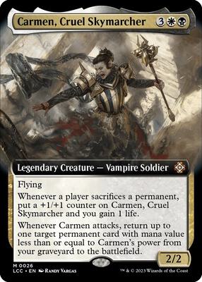 Carmen, Cruel Skymarcher (Extended Art) card from Commander: The Lost Caverns of Ixalan