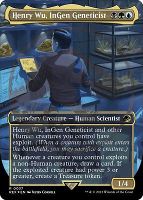 Henry Wu, InGen Geneticist (Borderless) (Emblem) card from Universes Beyond: Jurassic World Collection
