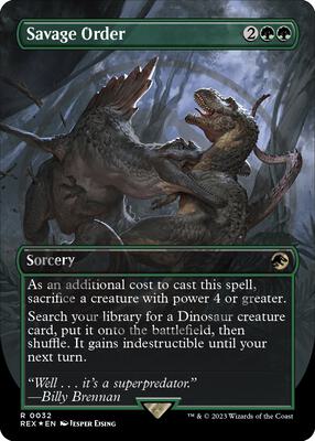 Savage Order (Borderless) (Emblem) card from Universes Beyond: Jurassic World Collection