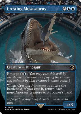Cresting Mosasaurus (Borderless) (Emblem) card from Universes Beyond: Jurassic World Collection